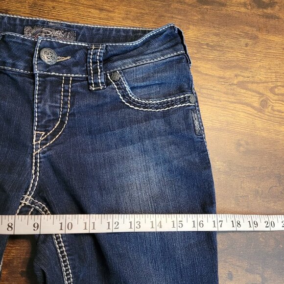 Silver Jeans Womens 27 Suki Skinny Open Button Flap Pockets Low Rise Dark Wash - Picture 9 of 13